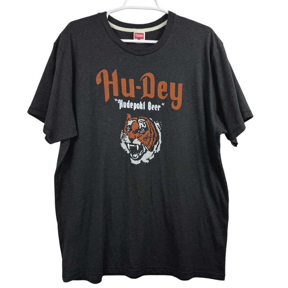 Homage‎ Hu-Dey Hudepohl Beer Tiger T-Shirt Mens XXL Charcoal Grey Cincinnati Tee